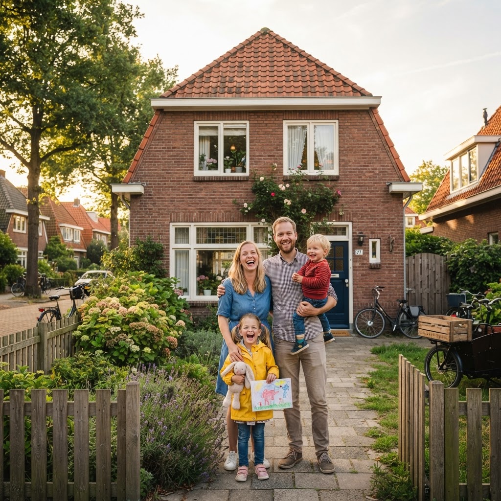 Gezin voor hun woning